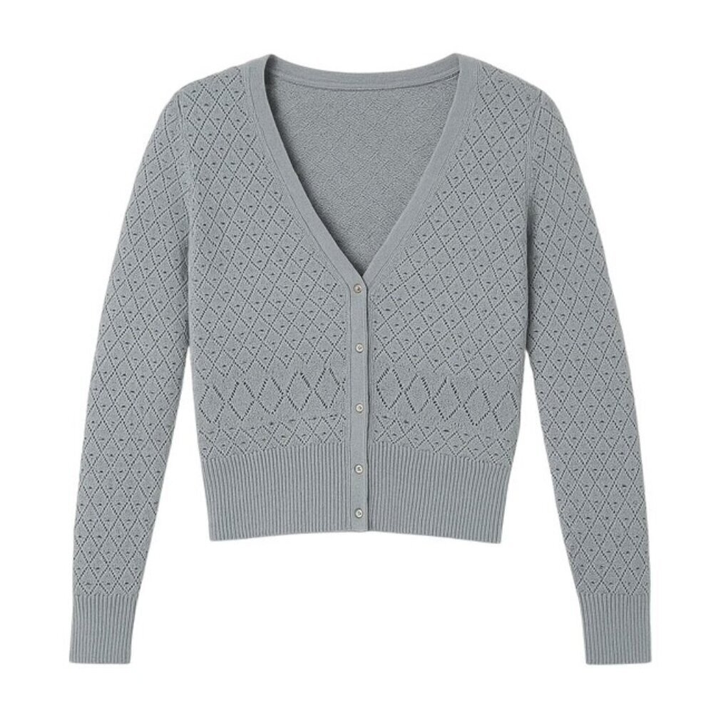 WET SEAL Silver Gray Metallic Diamond Pointelle Sweater - Size Medium